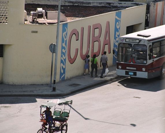 Havana street with the slogan 'Viva Cuba Libre' - long live free Cuba