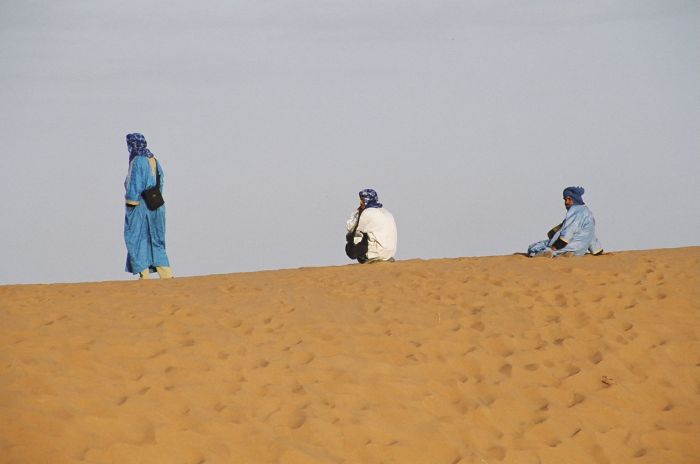 Merzouga dunes, Sahara desert (they are not the really members of the blue men tribe)