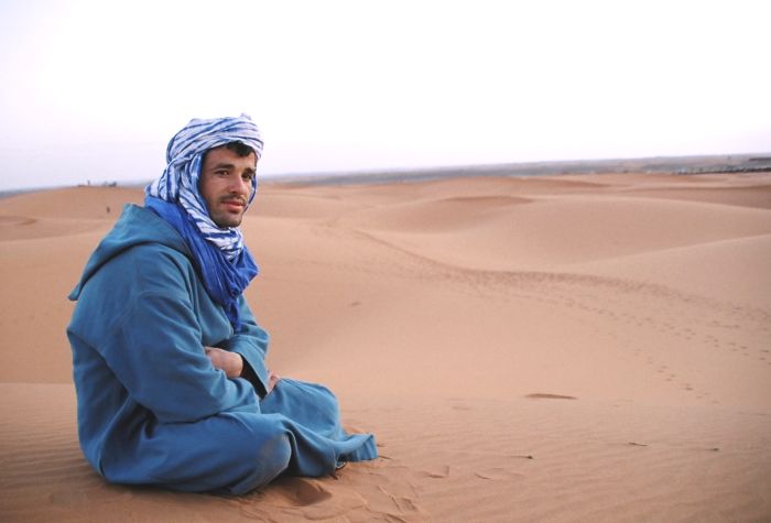 Merzouga dunes, Sahara desert (he's not a real blue man either)